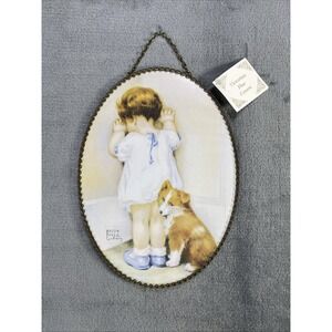 Vintage Bessie Pease Gutmann Framed Reprint TIME OUT Replica Flue Cover w Hanger
